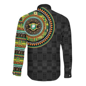 Ivory Coast African Tribal Pattern Long Sleeve Button Shirt Chest Arm Tattoo