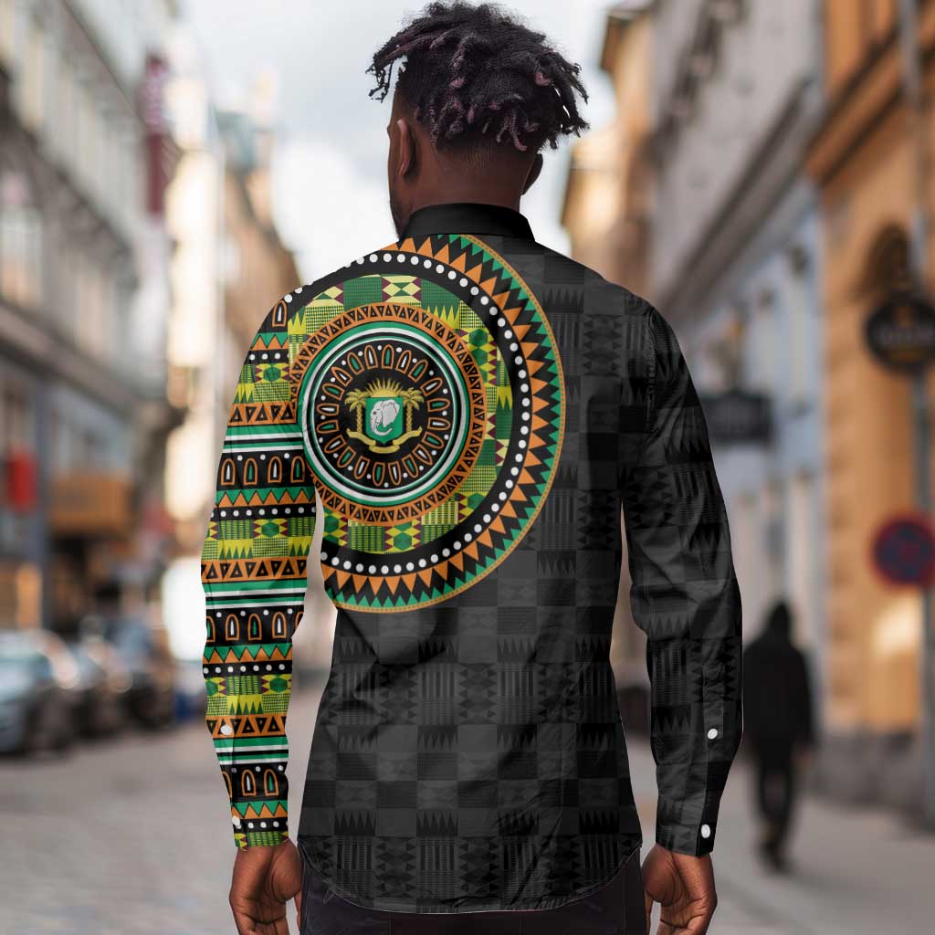 Ivory Coast African Tribal Pattern Long Sleeve Button Shirt Chest Arm Tattoo