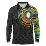 Ivory Coast African Tribal Pattern Long Sleeve Polo Shirt Chest Arm Tattoo