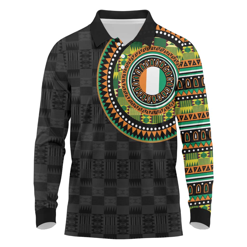 Ivory Coast African Tribal Pattern Long Sleeve Polo Shirt Chest Arm Tattoo