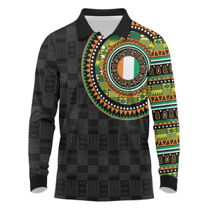 Ivory Coast African Tribal Pattern Long Sleeve Polo Shirt Chest Arm Tattoo