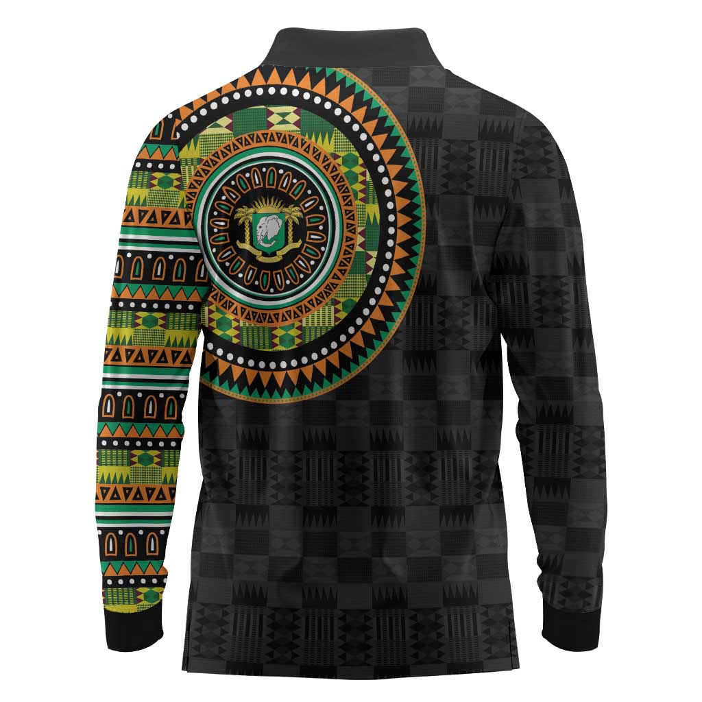 Ivory Coast African Tribal Pattern Long Sleeve Polo Shirt Chest Arm Tattoo