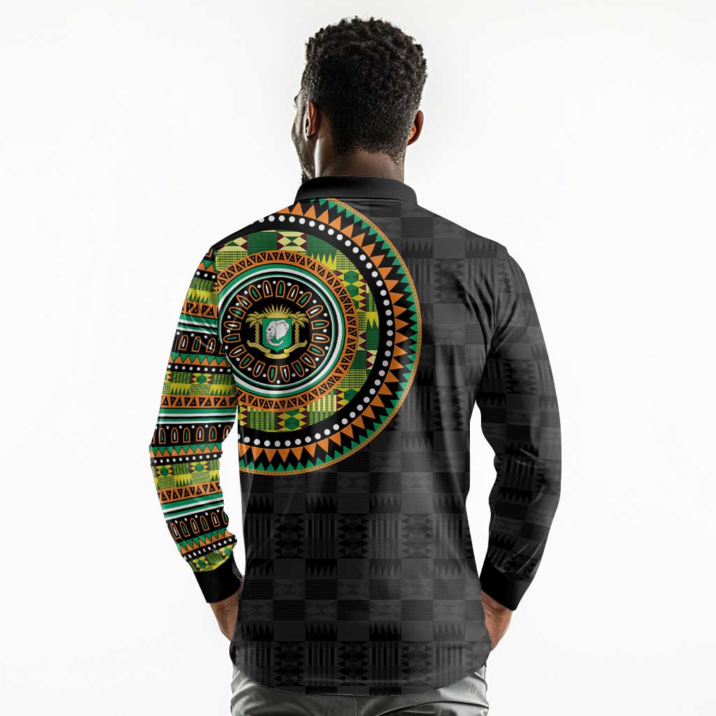 Ivory Coast African Tribal Pattern Long Sleeve Polo Shirt Chest Arm Tattoo