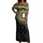 Ivory Coast African Tribal Pattern Off Shoulder Maxi Dress Chest Arm Tattoo