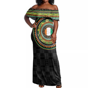 Ivory Coast African Tribal Pattern Off Shoulder Maxi Dress Chest Arm Tattoo