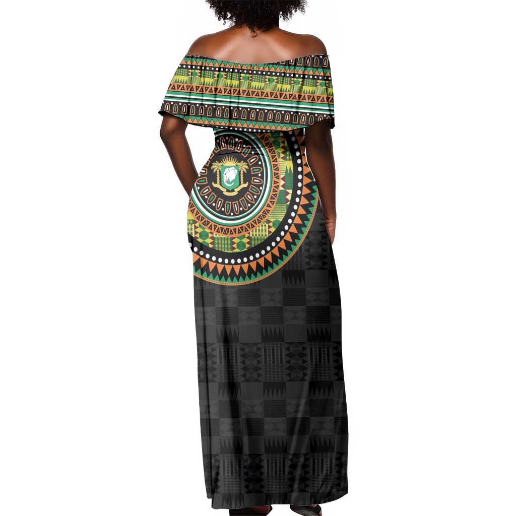 Ivory Coast African Tribal Pattern Off Shoulder Maxi Dress Chest Arm Tattoo