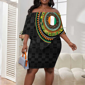 Ivory Coast African Tribal Pattern Off Shoulder Short Dress Chest Arm Tattoo