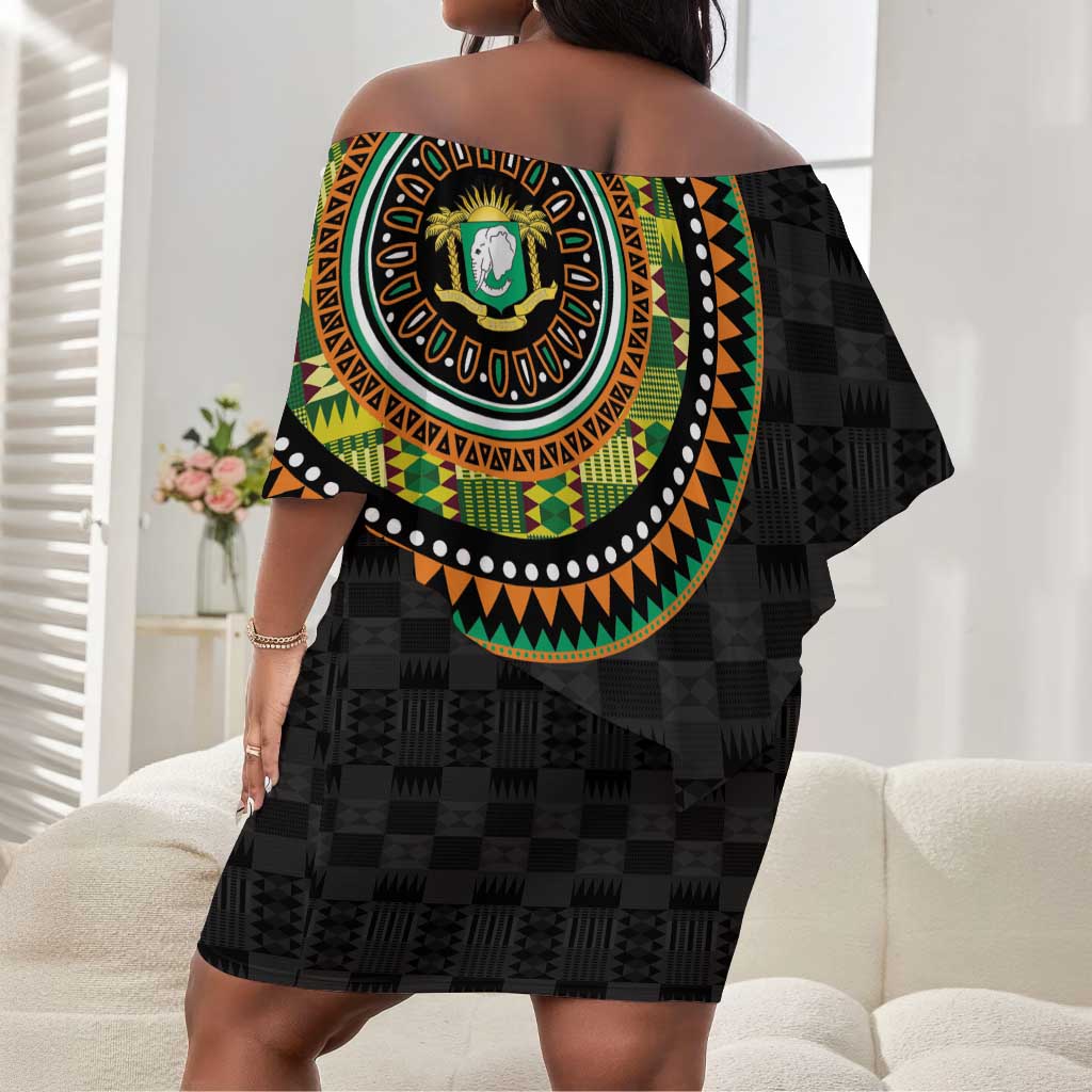 Ivory Coast African Tribal Pattern Off Shoulder Short Dress Chest Arm Tattoo