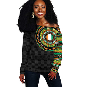 Ivory Coast African Tribal Pattern Off Shoulder Sweater Chest Arm Tattoo