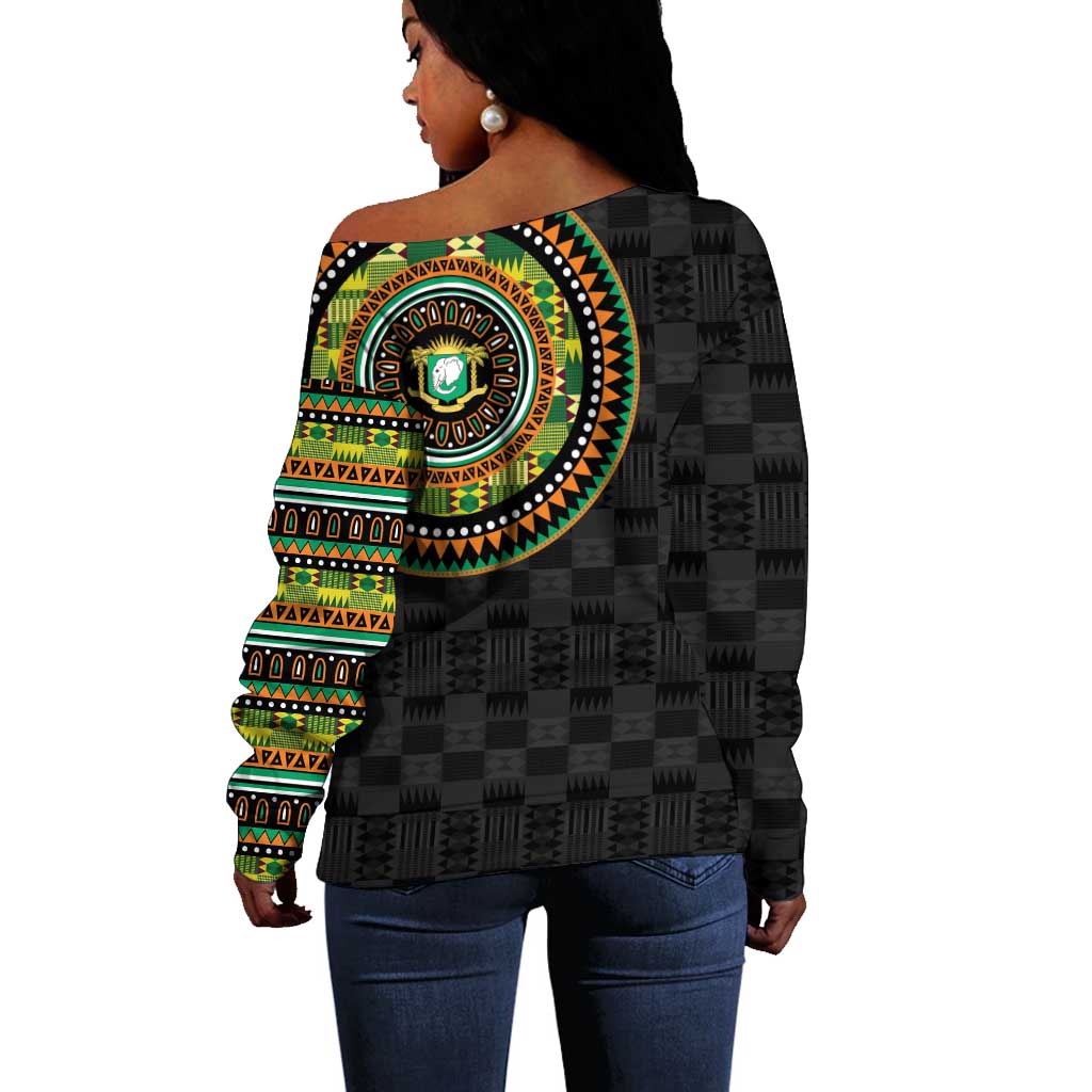 Ivory Coast African Tribal Pattern Off Shoulder Sweater Chest Arm Tattoo