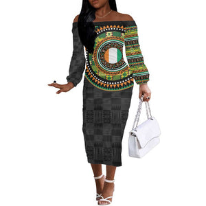 Ivory Coast African Tribal Pattern Off The Shoulder Long Sleeve Dress Chest Arm Tattoo