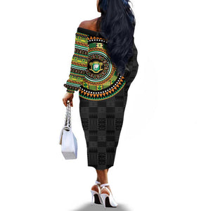Ivory Coast African Tribal Pattern Off The Shoulder Long Sleeve Dress Chest Arm Tattoo