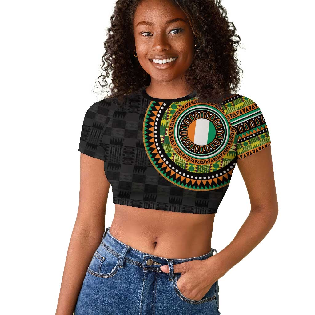 Ivory Coast African Tribal Pattern Raglan Cropped T shirt Chest Arm Tattoo