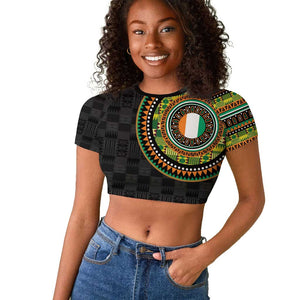 Ivory Coast African Tribal Pattern Raglan Cropped T shirt Chest Arm Tattoo