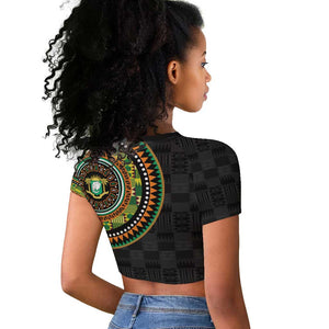 Ivory Coast African Tribal Pattern Raglan Cropped T shirt Chest Arm Tattoo