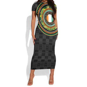 Ivory Coast African Tribal Pattern Short Sleeve Bodycon Dress Chest Arm Tattoo LT15