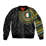 Ivory Coast African Tribal Pattern Sleeve Zip Bomber Jacket Chest Arm Tattoo