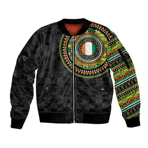 Ivory Coast African Tribal Pattern Sleeve Zip Bomber Jacket Chest Arm Tattoo