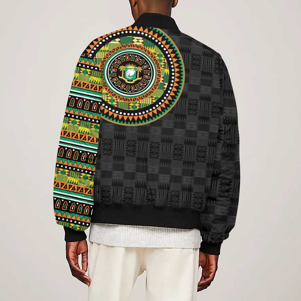 Ivory Coast African Tribal Pattern Sleeve Zip Bomber Jacket Chest Arm Tattoo