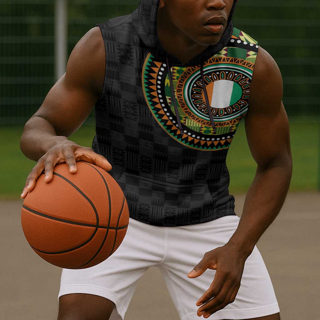 Ivory Coast African Tribal Pattern Sleeveless Hoodie Chest Arm Tattoo - African Pride