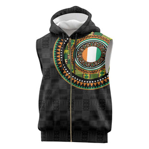 Ivory Coast African Tribal Pattern Sleeveless Zip Hoodie Chest Arm Tattoo - African Pride