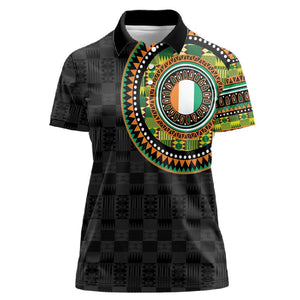 Ivory Coast African Tribal Pattern Women Polo Shirt Chest Arm Tattoo