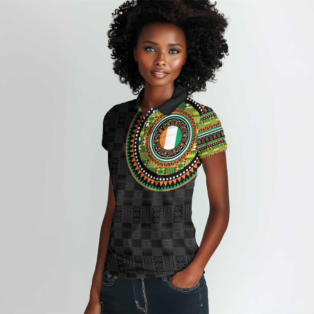 Ivory Coast African Tribal Pattern Women Polo Shirt Chest Arm Tattoo