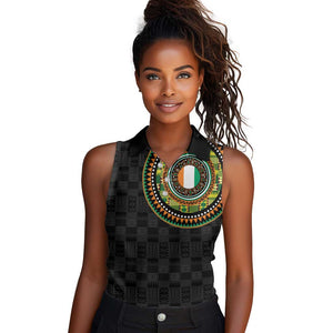 Ivory Coast African Tribal Pattern Women Sleeveless Polo Shirt Chest Arm Tattoo