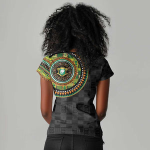 Ivory Coast African Tribal Pattern Women V-Neck T-Shirt Chest Arm Tattoo