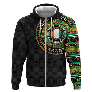 Ivory Coast African Tribal Pattern Zip Hoodie Chest Arm Tattoo