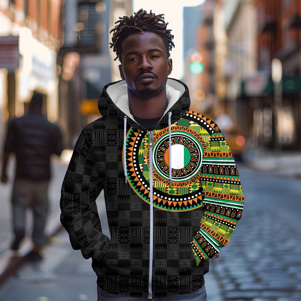 Ivory Coast African Tribal Pattern Zip Hoodie Chest Arm Tattoo