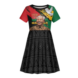 Nelson Mandela Day Kid Short Sleeve Dress Pan African Flag - African Pride