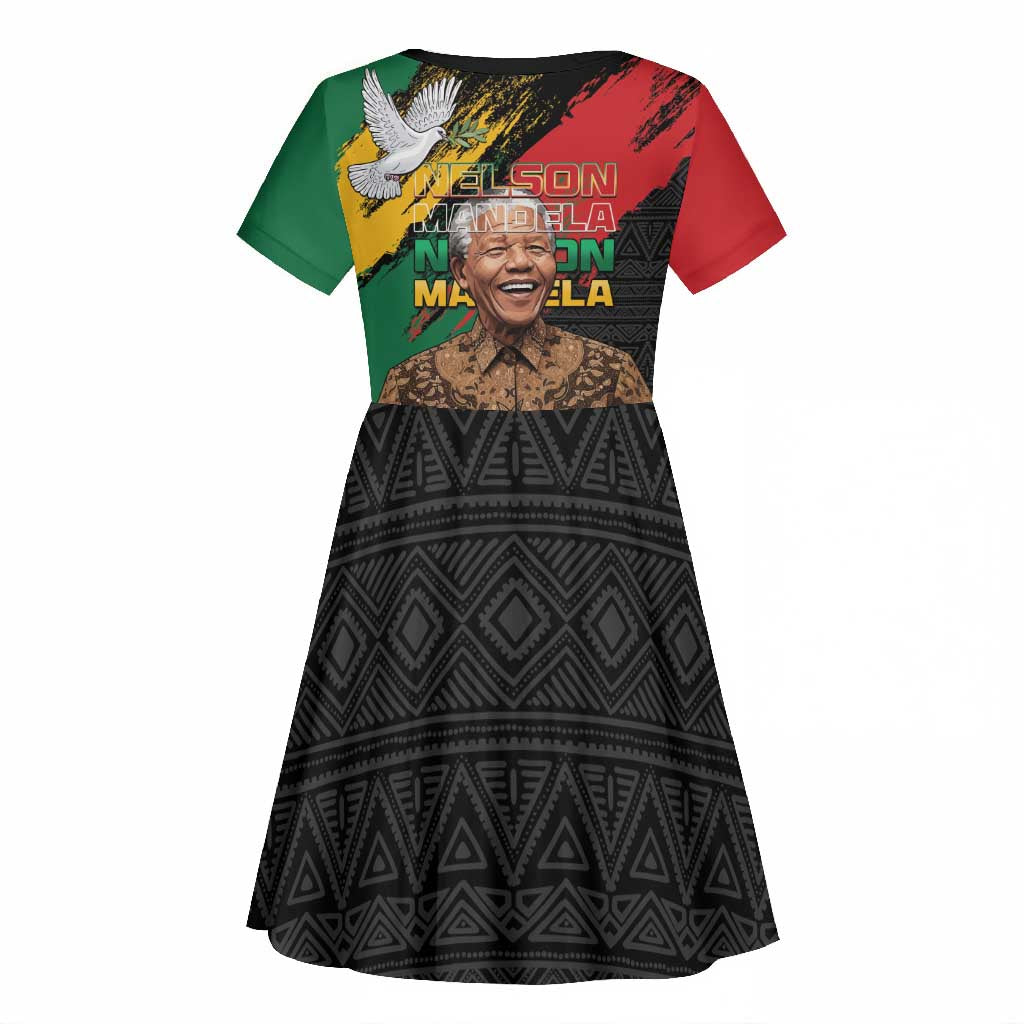 Nelson Mandela Day Kid Short Sleeve Dress Pan African Flag - African Pride