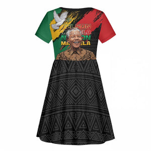 Nelson Mandela Day Kid Short Sleeve Dress Pan African Flag - African Pride