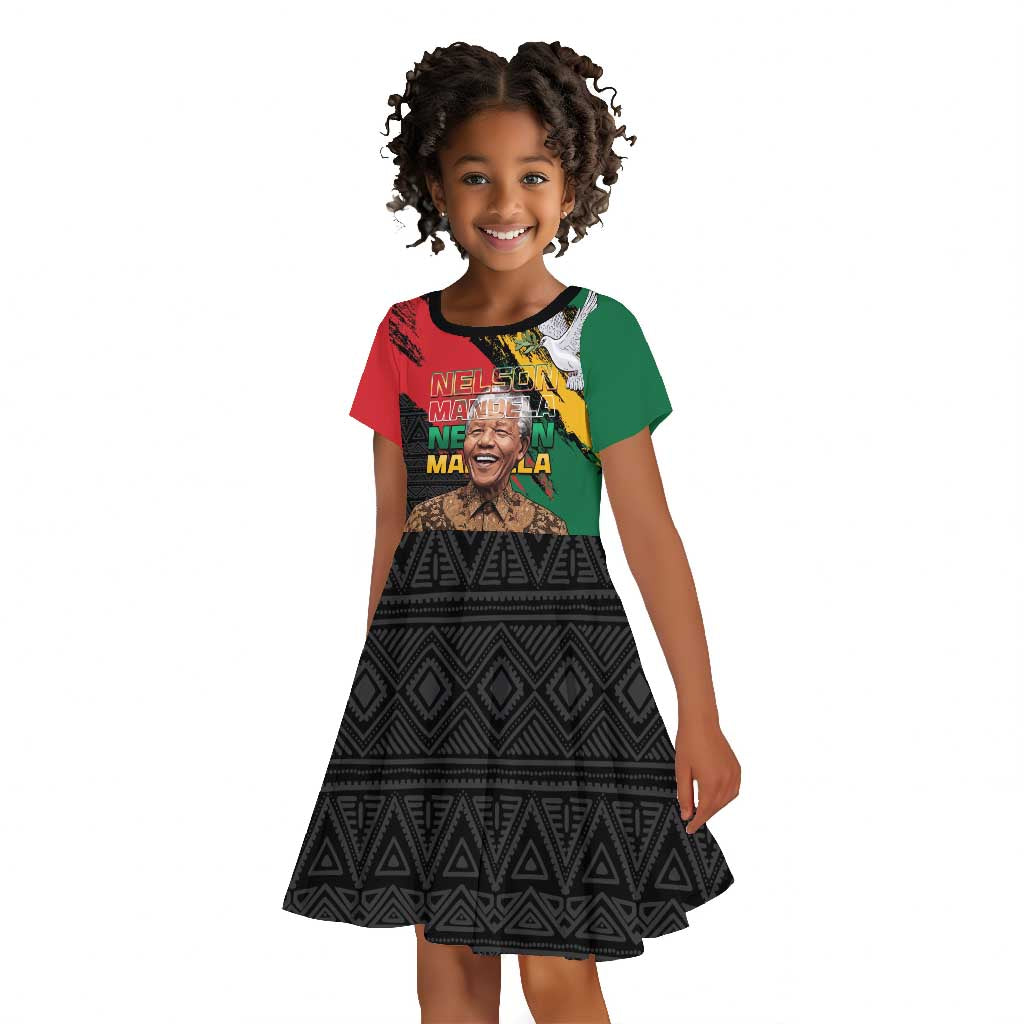 Nelson Mandela Day Kid Short Sleeve Dress Pan African Flag - African Pride