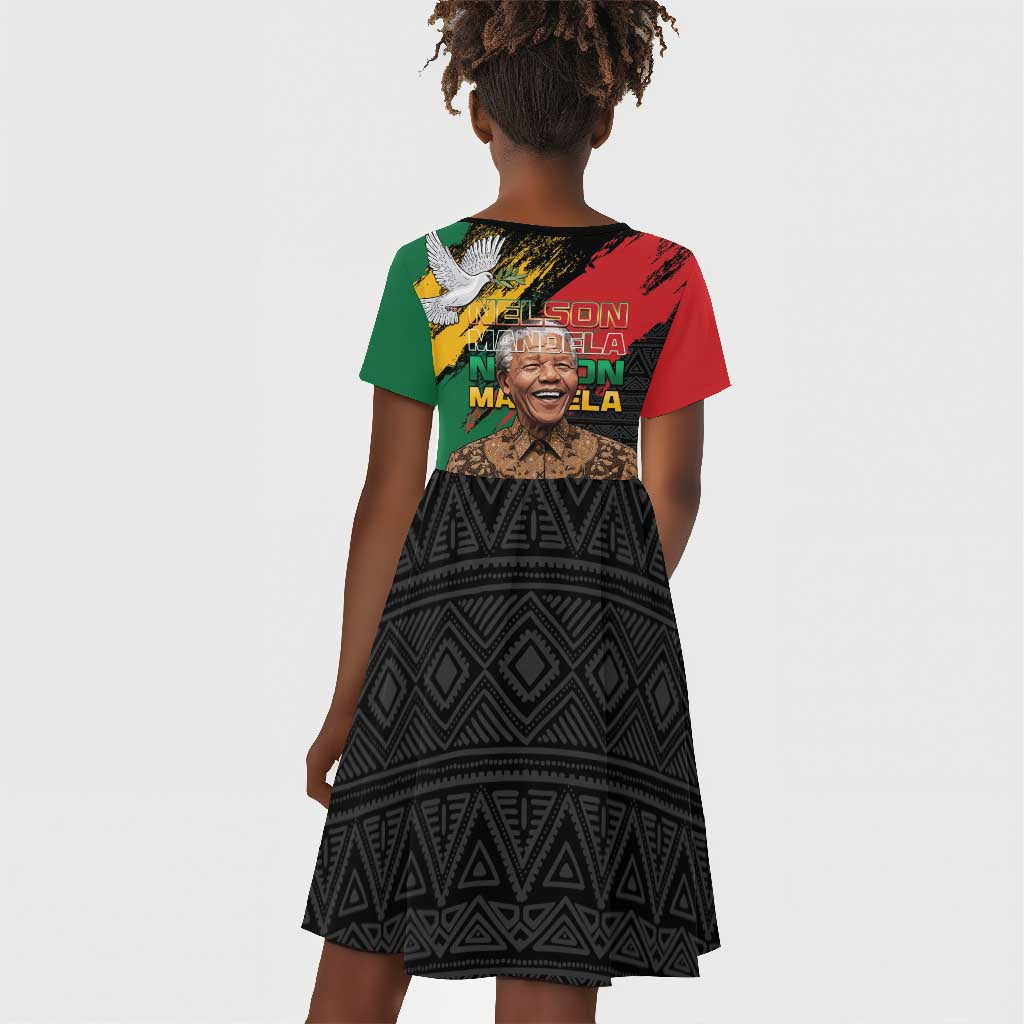Nelson Mandela Day Kid Short Sleeve Dress Pan African Flag - African Pride