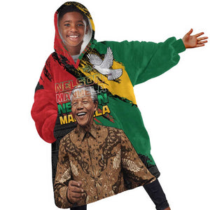 Nelson Mandela Day Kid Wearable Blanket Hoodie Pan African Flag - African Pride