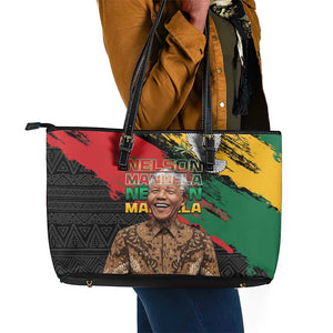 Nelson Mandela Day Leather Tote Bag Pan African Flag - African Pride