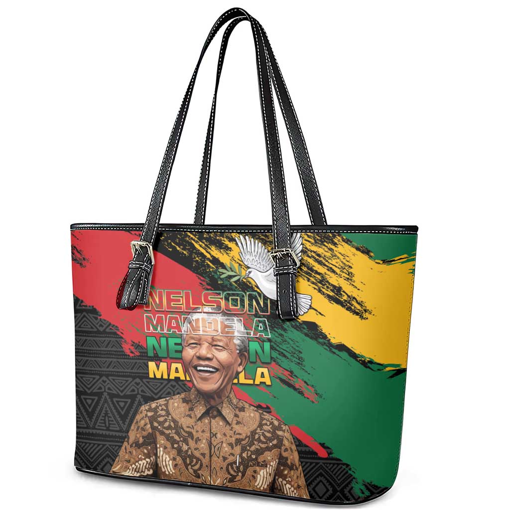 Nelson Mandela Day Leather Tote Bag Pan African Flag - African Pride