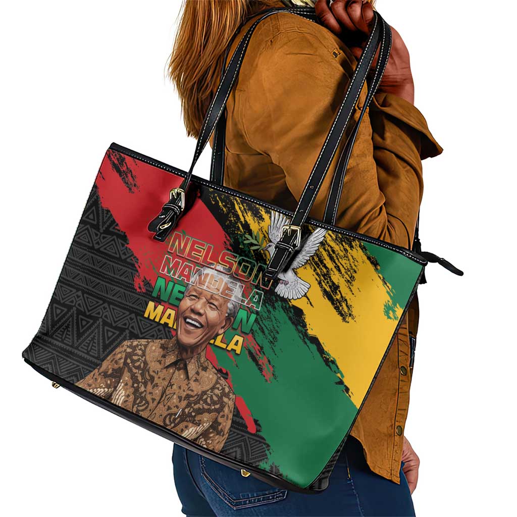 Nelson Mandela Day Leather Tote Bag Pan African Flag - African Pride