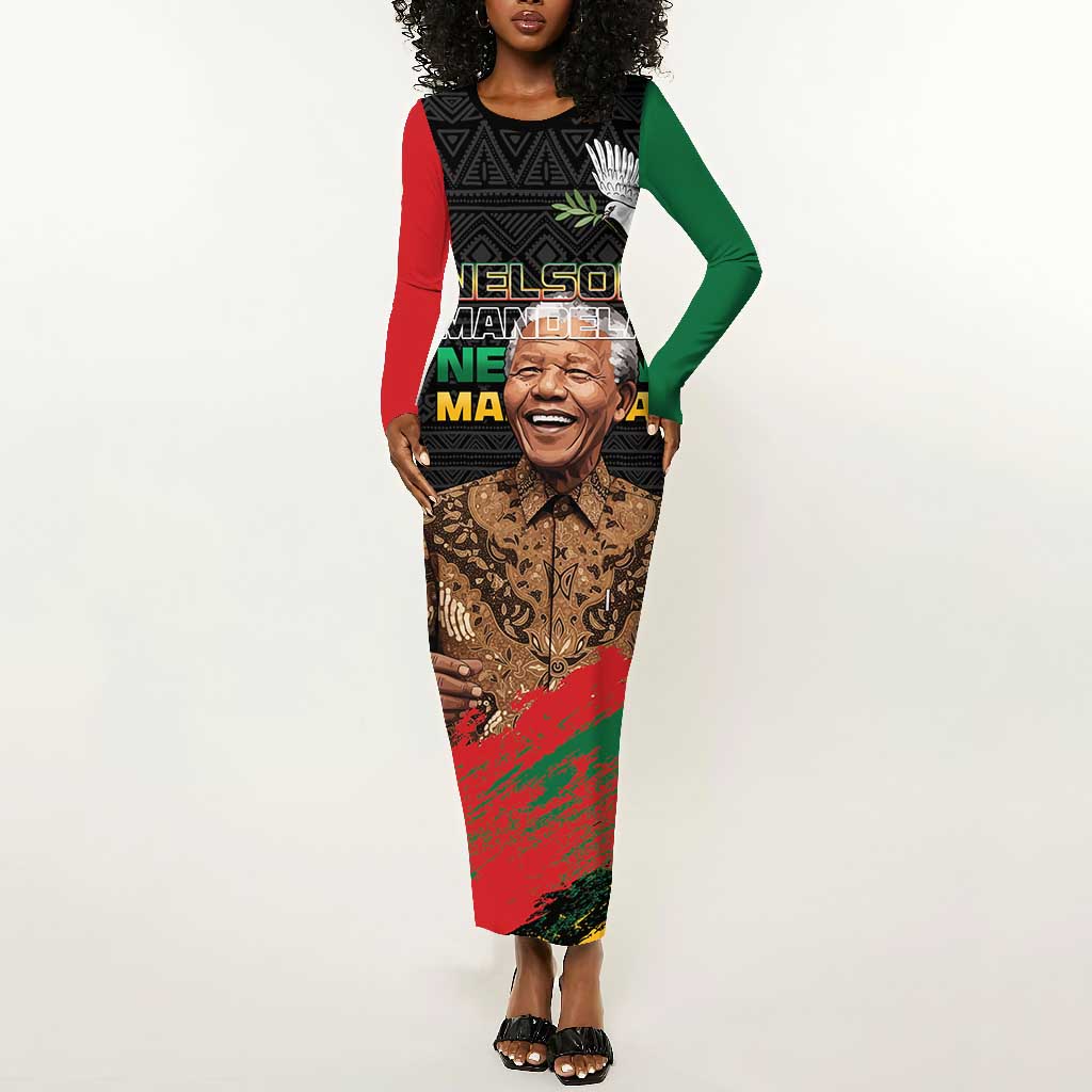 Nelson Mandela Day Long Sleeve Bodycon Dress Pan African Flag - African Pride