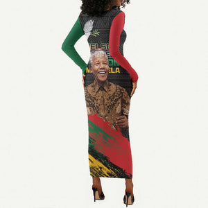 Nelson Mandela Day Long Sleeve Bodycon Dress Pan African Flag - African Pride