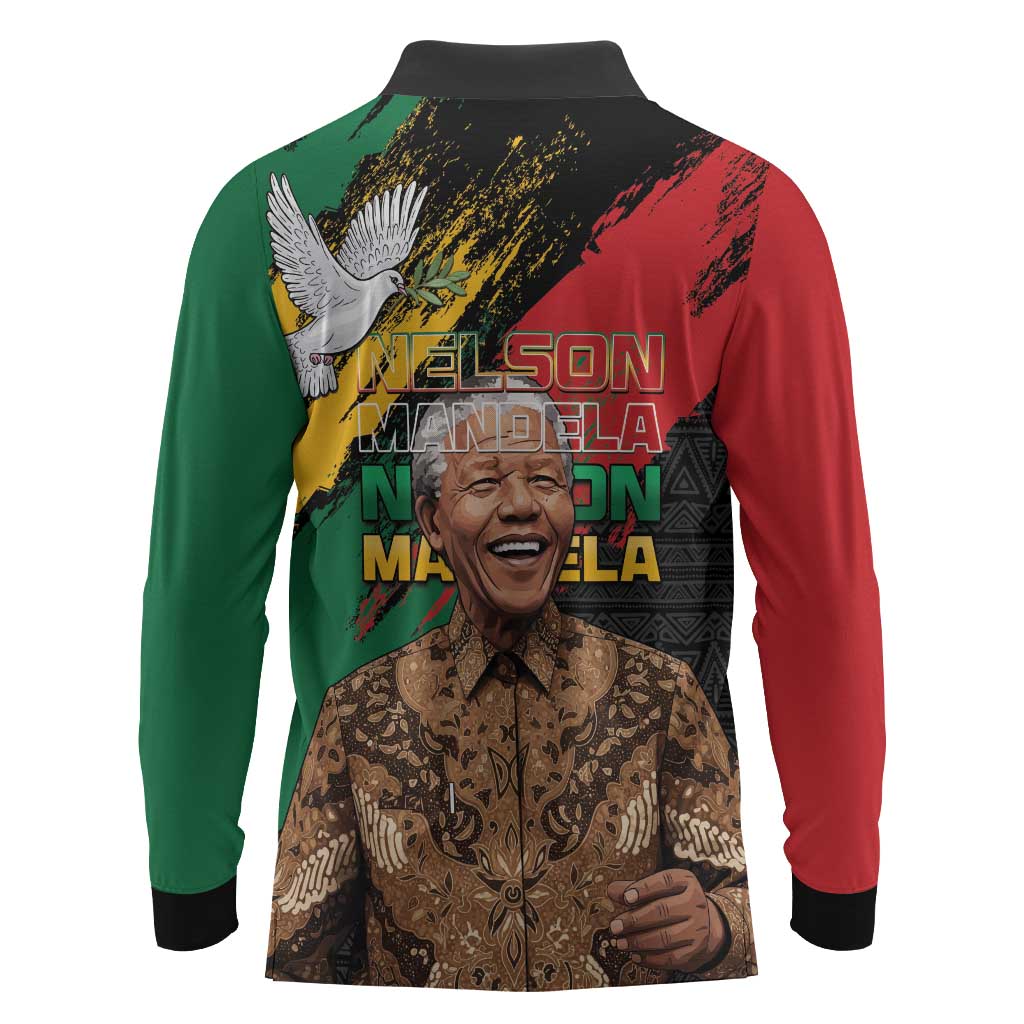 Nelson Mandela Day Long Sleeve Polo Shirt Pan African Flag - African Pride