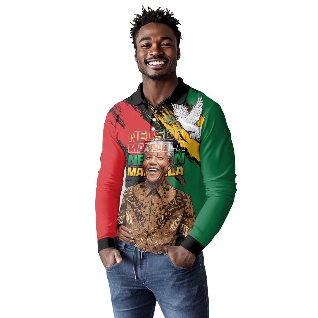 Nelson Mandela Day Long Sleeve Polo Shirt Pan African Flag - African Pride