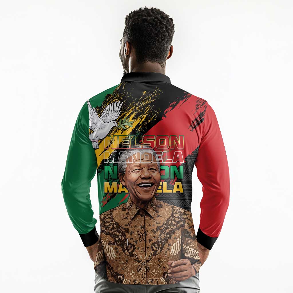 Nelson Mandela Day Long Sleeve Polo Shirt Pan African Flag - African Pride