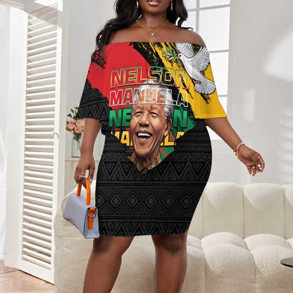 Nelson Mandela Day Off Shoulder Short Dress Pan African Flag - African Pride