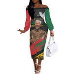 Nelson Mandela Day Off The Shoulder Long Sleeve Dress Pan African Flag - African Pride