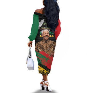 Nelson Mandela Day Off The Shoulder Long Sleeve Dress Pan African Flag - African Pride