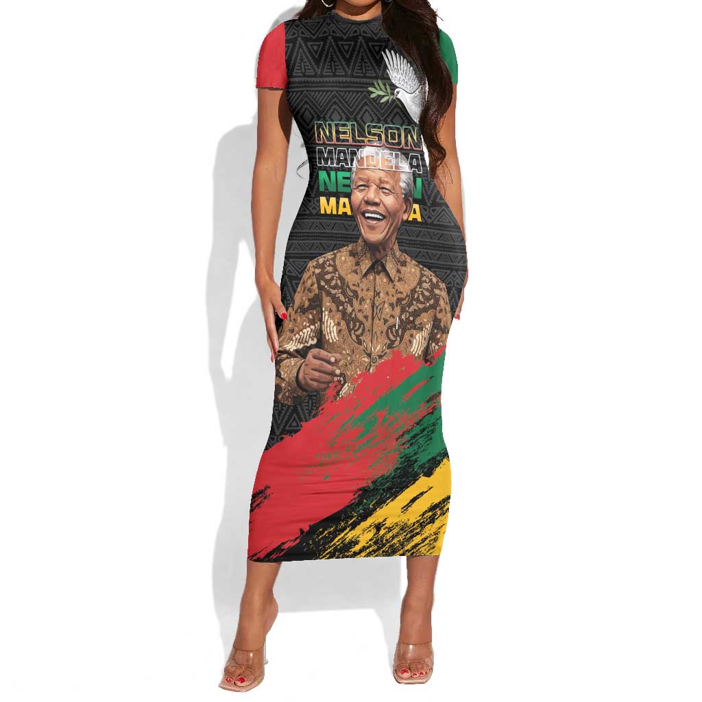 Nelson Mandela Day Short Sleeve Bodycon Dress Pan African Flag - African Pride