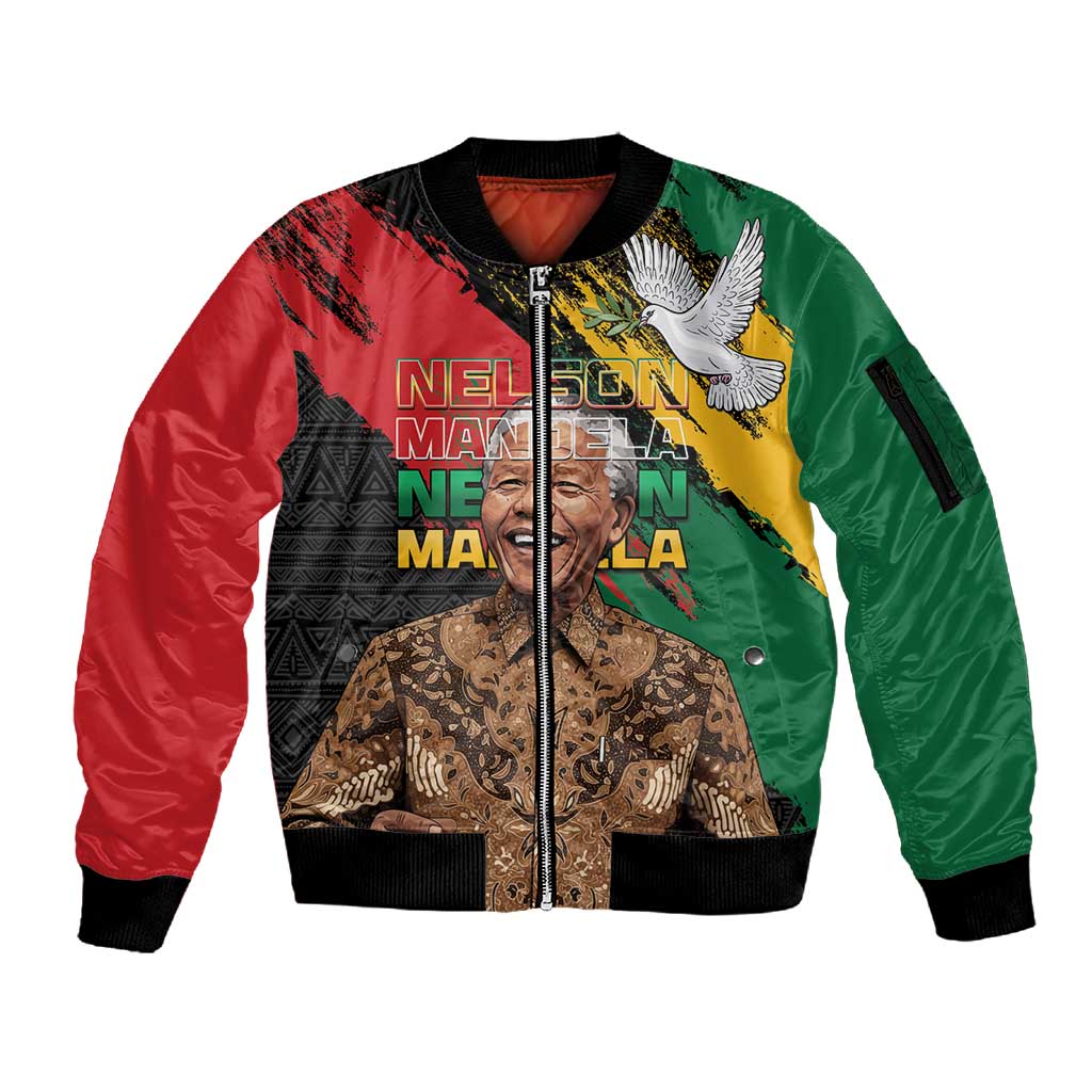 Nelson Mandela Day Sleeve Zip Bomber Jacket Pan African Flag - African Pride
